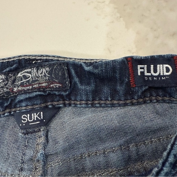 Silver Suki Mid Boot Denim Jeans Women’s W26xL31 Dark Blue Embroidered Pockets - Picture 6 of 12